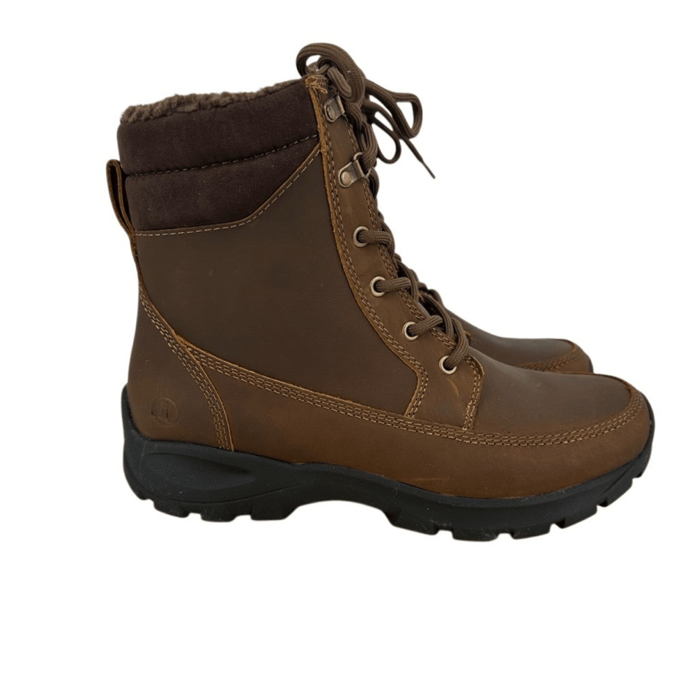 Lands End Mens 8.5D Leather All Weather Boots Brown Insulated Fleece Outdoor
